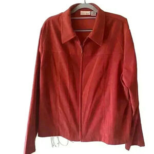 Croft & Barrow Women's XL Red Faux Suede Jacket Boxy Fit Zip Closure